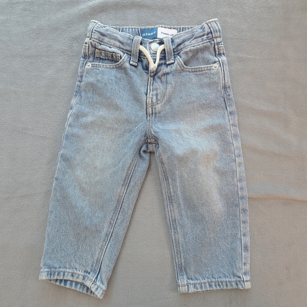 Old Navy Barrel Leg Jeans Kids 18-24M Light Wash Excellent Cotton Drawstring